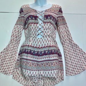 Boho chic printed cotton romper